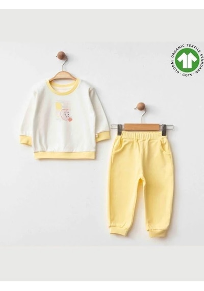 Zekids Kız Bebek Elma Baskılı Organik 2 Li Takım-15471 Sari