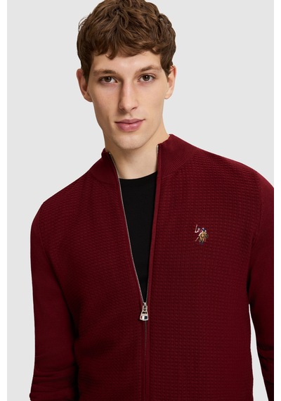 U.S. Polo Assn. Erkek Bordo Dik Yaka Slim Fit Fermuarlı Basic Triko Hırka 50328871-vr014