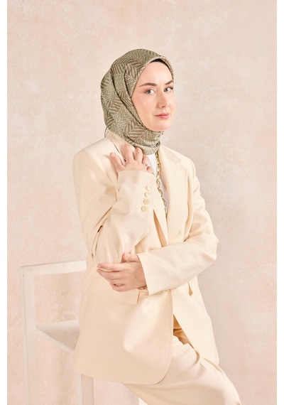 Silk Home Twill İpek Eşarp Minimal Desen Koyu Vizon 90x90 Çok Renkli