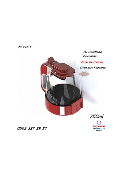 Araç İçi Su Isıtıcı Kaynatıcı Ketıl 24 Volt Şahika 750 Ml Kettle