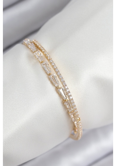 Pirinç Zirkon Taşlı Su Yolu Model Gold Renk Kadın Bileklik Çok Renkli 53891090
