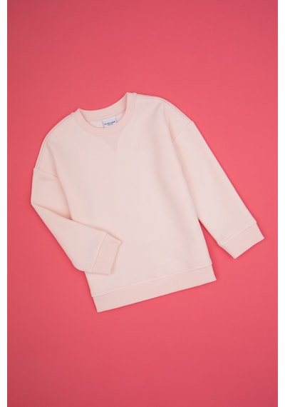 U.S. Polo Assn. Kız Çocuk Açık Pembe Şardonlu Bisiklet Yaka Basic Sweatshirt 50316810-VR078