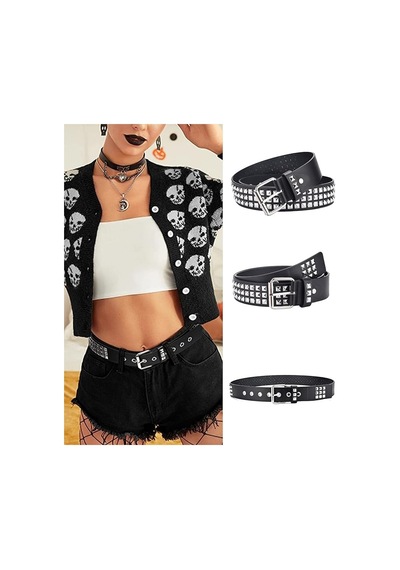 Punk Deri Çivili Kemer Siyah