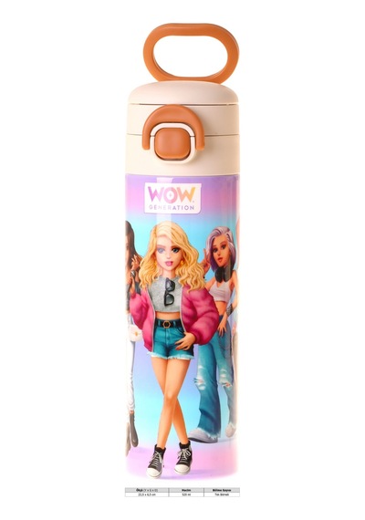 Wow Generation 520 Ml Very Nice Baskılı Lila Kız Çocuk Çelik Termos Matara Çift İçim Kilitli Kapak - W6083