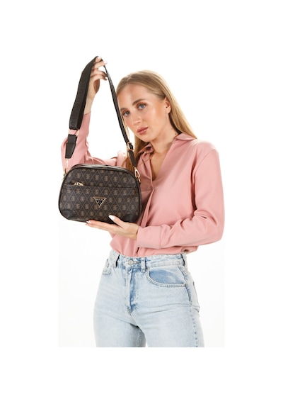 Newish Polo Kadın Monogram Desenli Uzun Askılı Çapraz Omuz Çantası 2 Adet - New361 Kahverengi - Bej