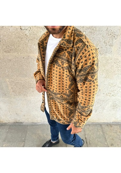 Wear Vexel Erkek Düğmeli Gömlek Polar Sweatshirt Yumuşak Dokulu Oversize Kalıp -sarı Çok Renkli