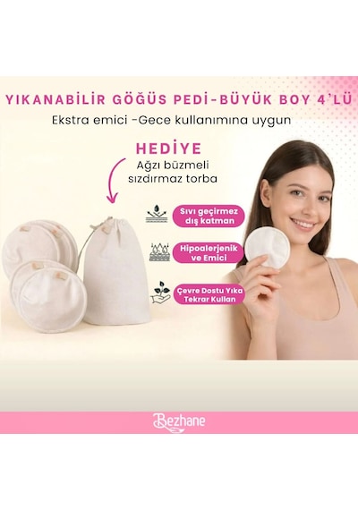 Yıkanabilir Göğüs Pedi - Büyük Boy 4'lü