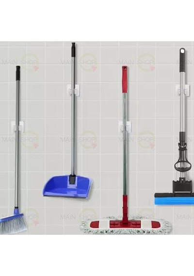Mainshop Yapışkanlı Pratik Mop Temizlik Fırçası Tutucu Asma Askı Aparatı Paspas Sapı Tutucu 4 Adet M-310 Beyaz