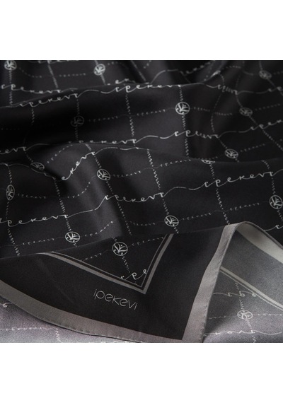 İpekevi Twill İpek Eşarp - Monogram - Siyah Gümüş - Siyah Gümüş
