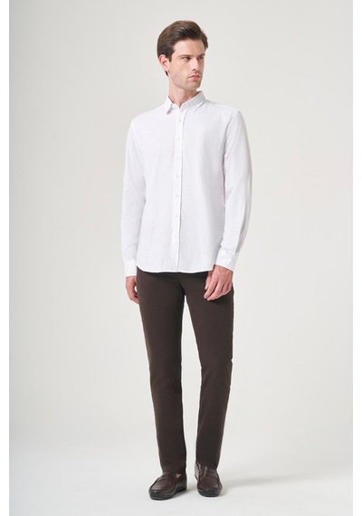 İmza Beyaz Biritli Yaka Uzun Kol Cepsiz Slim Fit Pamuklu Gömlek 1004260207