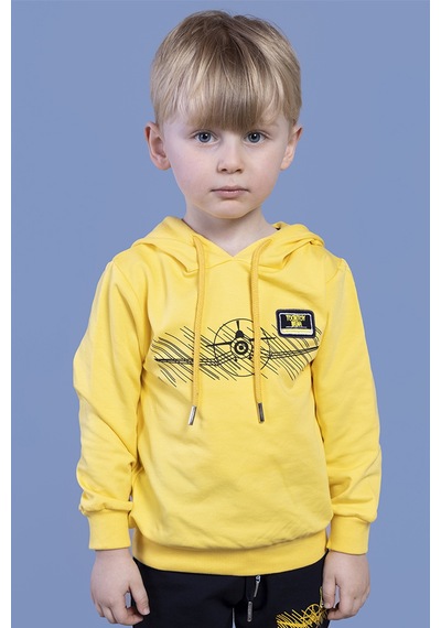 Toontoy Kids Toontoy Erkek Çocuk Kapüşonlu Baskılı Sweatshirt Sarı