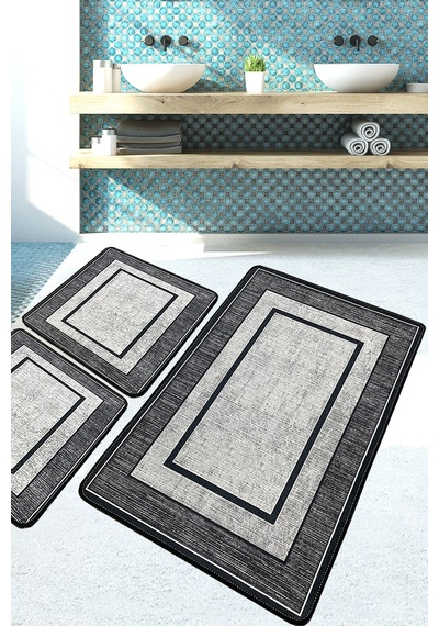 Patra Banyo Halısı Djt 3 Lü Set Banyo Halısı Paspas Yıkanabilir Kaymaz Çok Renkli