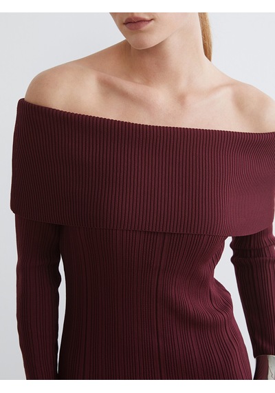 Lcw Comfort Kırmızı Kayık Yaka Triko Elbise