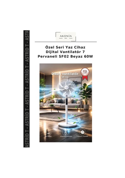 Özel Seri Yaz Cihaz Dijital Vantilatör 7 Pervaneli Sf02 Beyaz 60w