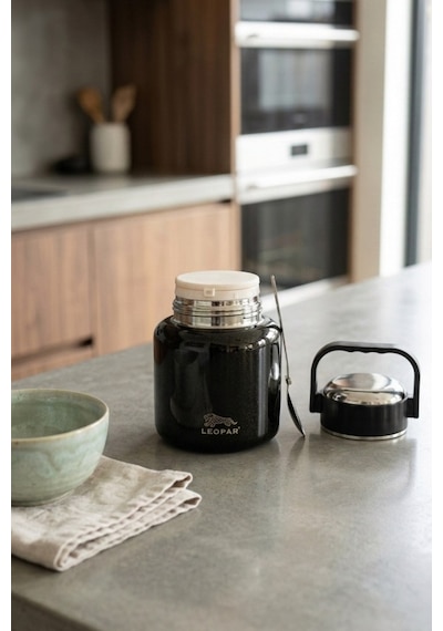 Cooker Leopar 900 Ml Kaşıklı Yemek Termosu Yk1517 Siyah