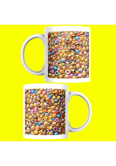 Renkli Emoji Kupa Bardak Tasarım Çok Renkli