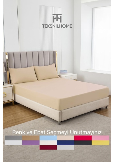 Ranforce Bej Pamuklu Tek / Çift Kişilik Battal Tam Kenar Lastikli Çarşaf 14 Renk Fıtted Bej