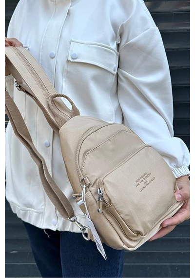 Just Polo Kadın Yeni Sezon İthal Klinkır Kumaş Lüks Ve Şık Vücut & Sırt Çantası Shopper Krem