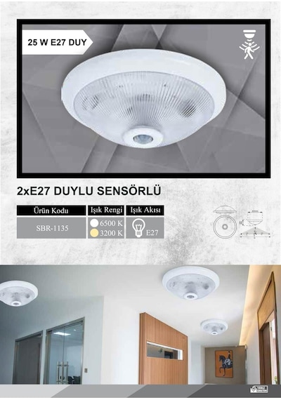 Sebro Elektrik Sensörlü Tavan 360 Hareket Sensörlü Tavan Armatürü Lamba Glop