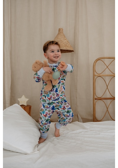 Dinozor Baskılı Color Shapes Çocuk Pijama Seti Mavi