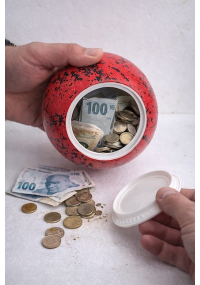 El Yapımı Seramik Küre Kırılabilir Ve Alt Kapaklı Tekrar Kullanılabilir Kumbara Kırmızı