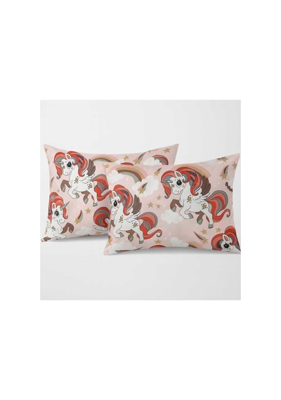 Bebek Özel Çocuk Yastık Kılıfı 35x45 CM 2 Adet Pembe Unicorn Desenli Çok Renkli