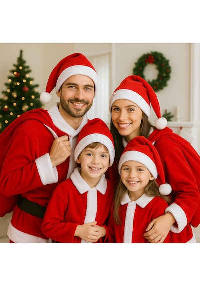 Yetişkin Boy Kırmızı Polar Yeni Yıl Yılbaşı Noel Baba Şapkası Unisex Diğer