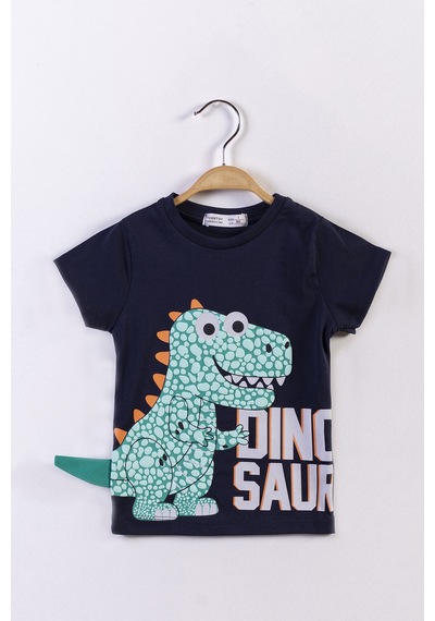 Toontoy Kids Toontoy Erkek Çocuk Kabartmalı Dinazor Baskılı Tişört Lacivert