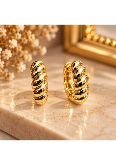 Sarmal Model Halka Küpe Paslanmaz Çelik Gold