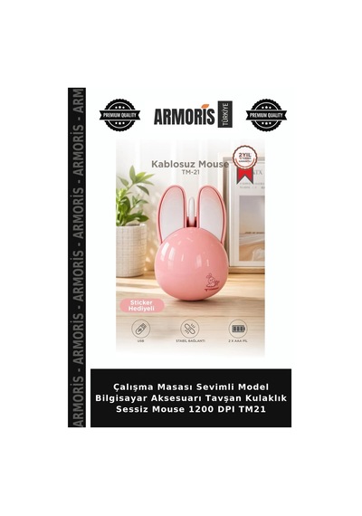 Çalışma Masası Sevimli Model Bilgisayar Aksesuarı Tavşan Kulaklık Sessiz Mouse 1200 Dpı Tm21 Diğer