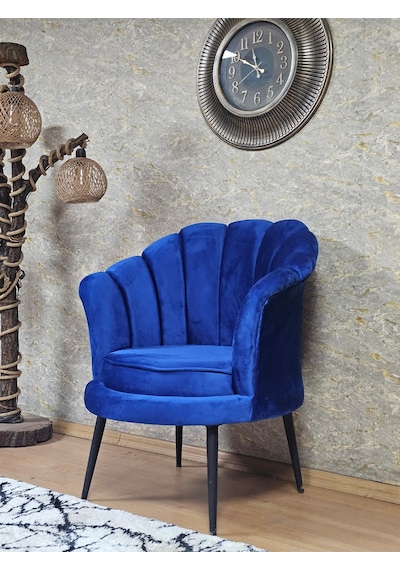 Zafir Tekli İstiridye Siyah Boyalı Sivriltme Ayak Çay Seti Koltuk Tekli Berjer , Balkon, Salon, Ofis Mavi