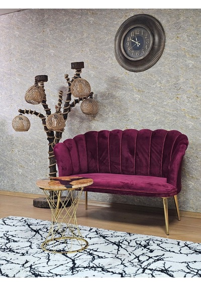 Zafir İkili Papatya Çay Seti Koltuk Gold Sivriltme Ayak, Balkon, Salon, Ofis, Koltuk Takımı, İkili Berjer Bordo