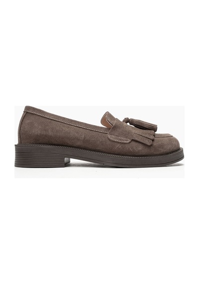 Luvi Shoes Milina Vizon Süet Püsküllü Hakiki Deri Kadın Loafer Ayakkabı