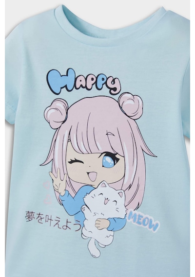 DeFacto Kız Bebek Pijama Takımı Anime Baskılı Kısa Kollu Penye Üst Beli Lastikli Şort E1554A525HSBE495