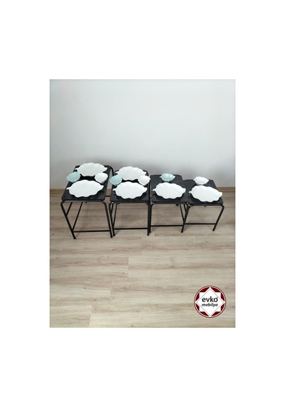 Evko Mobilya Buket Sehpa, 4'lü Zigon Sehpa, Servis Sehpası, Iç Içe Geçen Sehpa, Ahşap Sehpa, Dikdörtgen Sehpa Siyah Mermer