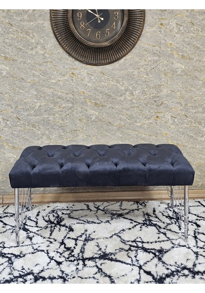 Zafir Krom Tel Ayaklı 90 Cm Puf Bench - Puf - Bench - Kasalı Oturak - Oturak - Yatak Ucu Puf Füme