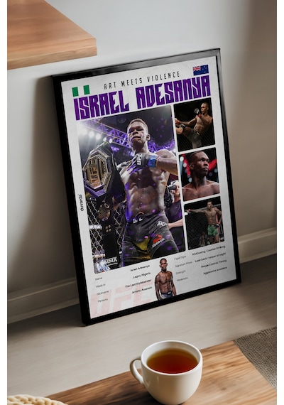 Israel Adesanya Siyah Ahşap Çerçeveli Poster, Dekoratif Dövüş Duvar Tablosu