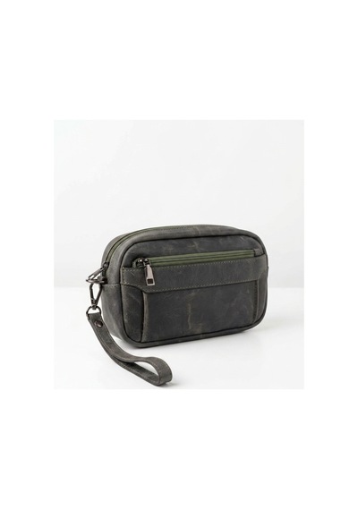 Levano Leather Hakiki Dana Derisi Erkek El Çantası Bilek Askılı El Geçmeli Portföy Organizer Çanta 22x12 Cm Antrasit