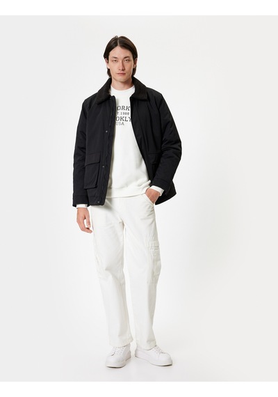 Koton Slim Fit Ceket Peluş Yaka Detaylı Fermuarlı Siyah 5wam20087hw Siyah