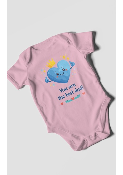 Morivokids You Are The Best Dad Kısa Kollu Bebek Body %100 Pamuk Koyu Pembe