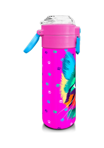 Coral High Kids Mor Pembe Kedi Desenli Pipetli Ve Direkt İçim Çelik Termos 500 Ml 31800 Pembe