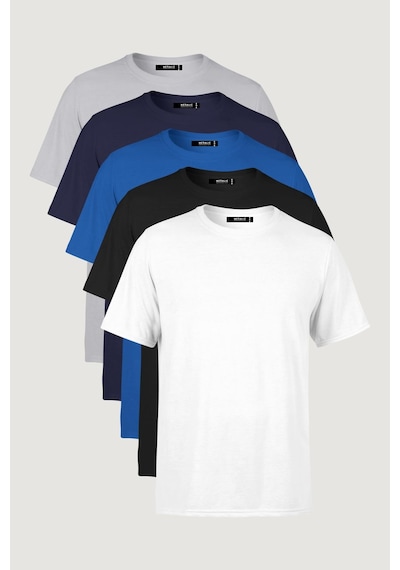Erkek Çok Renkli T- Shirt Regular Fit Rahat Kesim Bisiklet Yaka 5'li Basic Tişört Paketi Çok Renkli