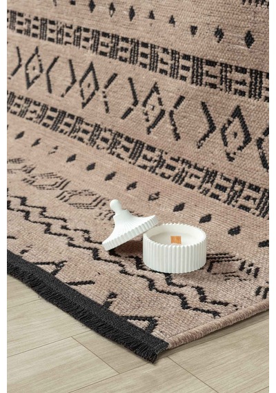Gaia Bej Halı Yıkanabilir Kaymaz Taban Şönil Kilim Dokuma Pamuk Taban Kilim 10351 Bej