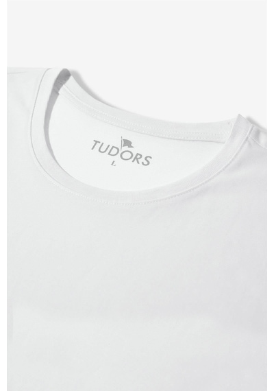 Tudors Unisex 2'li Paket Beyaz Slim Fit Dar Kesim Pamuk Bisiklet Yaka Tişört-31314 XS