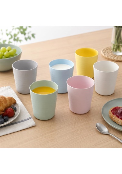 Çocuk Plastik Bardağı Pastel Çok Renkli 17 Cm 6'lı Paket Beyaz - Çok Renkli