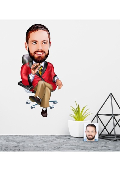 Kişiye Özel Bay Patron Karikatürlü Duvar Sticker 50X70CM 2