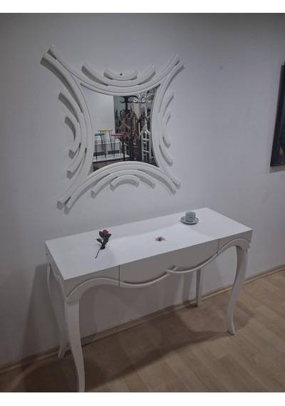 Dresuar 90628 Cnc Çökertme Model Cnc Ayna Lake Beyaz Tabla Kayn Aslan Ayak Beyaz