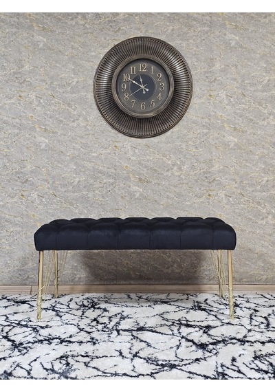 Zafir Gold Tel Ayaklı 90 Cm Puf Bench - Puf - Bench - Kasalı Oturak - Oturak - Yatak Ucu Puf Siyah