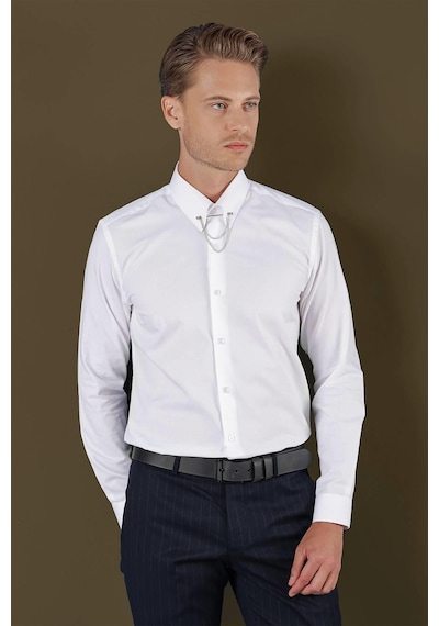 Efor Gk 702 Slim Fit Beyaz Klasik Gömlek Beyaz