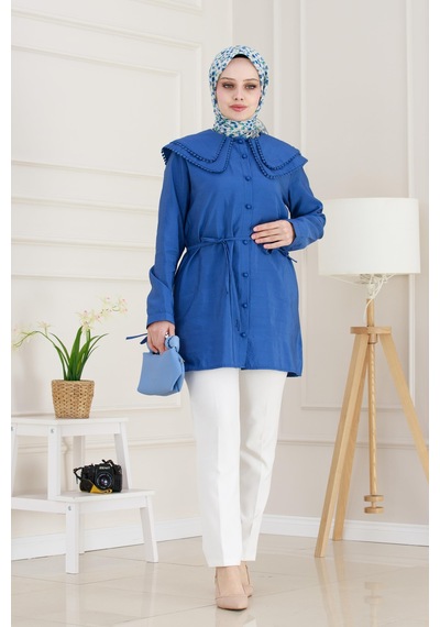 Sevitli Çift Yaka Dantelli Tunik-bebe Mavi-4983 Bebek Mavisi